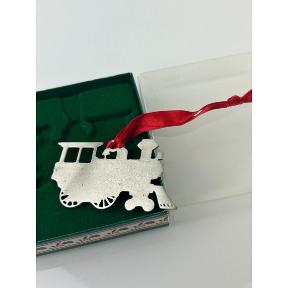 Genuine Pewter Train Christmas Ornament Holiday Tree Decor Red Ribbon VTG USA - Picture 11 of 15